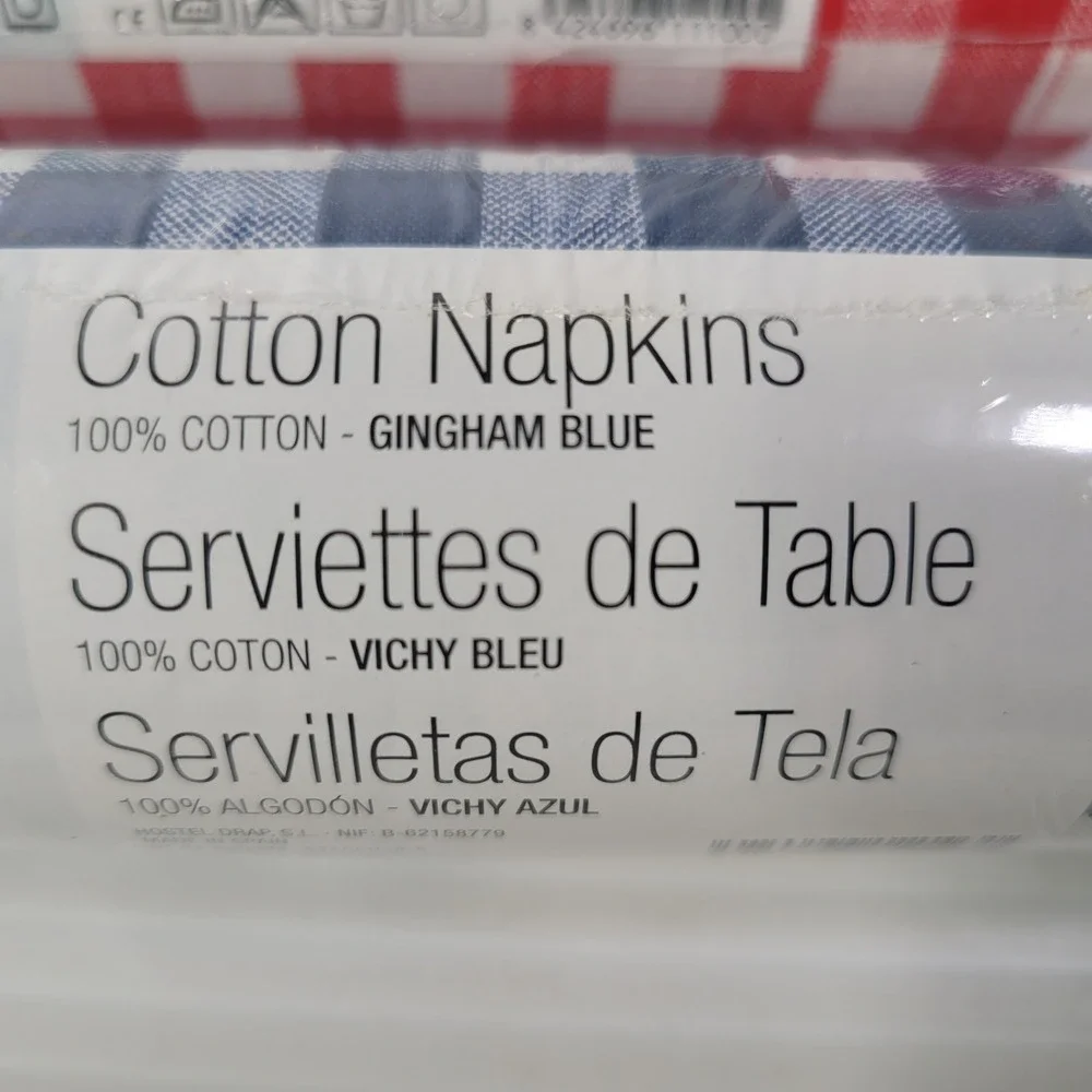 My Drap Cotton Napkins Red Blue Gingham Check 60 Units NEW BBQ Picnic Farmhouse